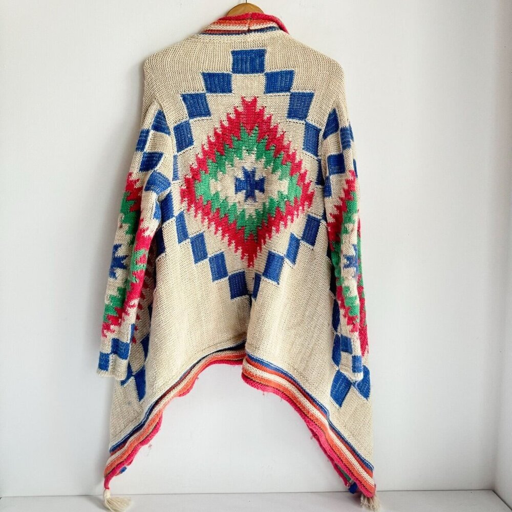 Ralph Lauren Wool Blend Colourful Geometric Waterfall Front Cardigan • Small